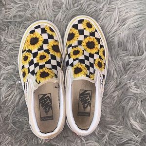 custom sunflower slip-on vans :)